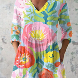 Henrietta | Gemusterte Longbluse mit V-Ausschnitt