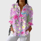 Martina | Bluse in Rosé mit Blüten und Vögeln