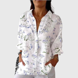 Claudia | Weiße Bluse mit botanischem Linienmuster