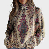 Cordula | Rollkragenpullover mit Ornamentdruck in Dunkelblau