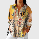 Waltraud | Bluse in Senfgelb mit Blüten und Vögeln