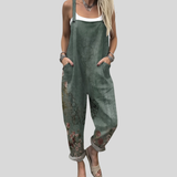 Elke | Latzhose Olivgrün mit Blumenbordüre