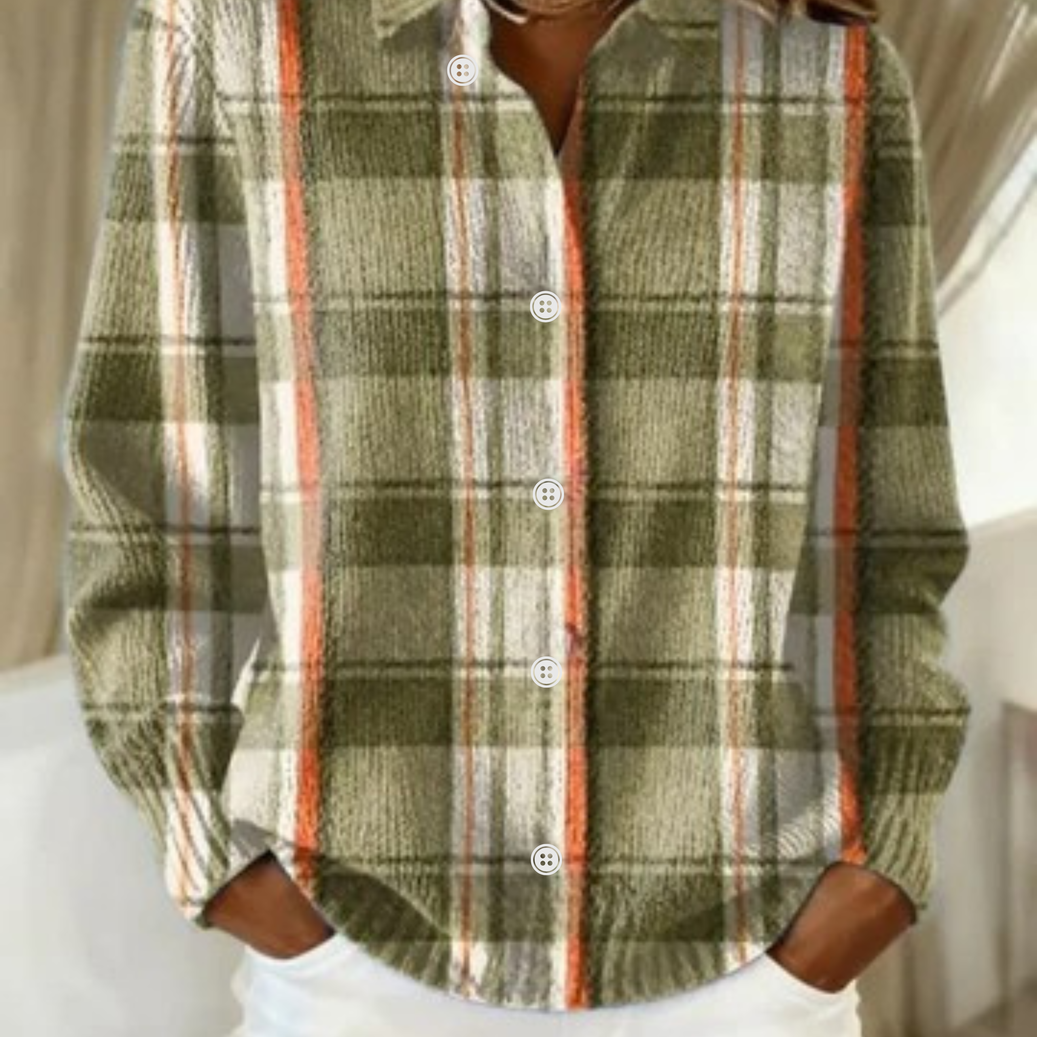 Ingrid – karierter Strickcardigan in Grün und Orange