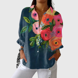 Andrea | Bluse in Marine mit roten Blüten