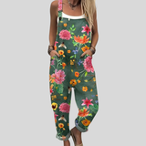 Carmen | Florale Latzhose Petrolgrün
