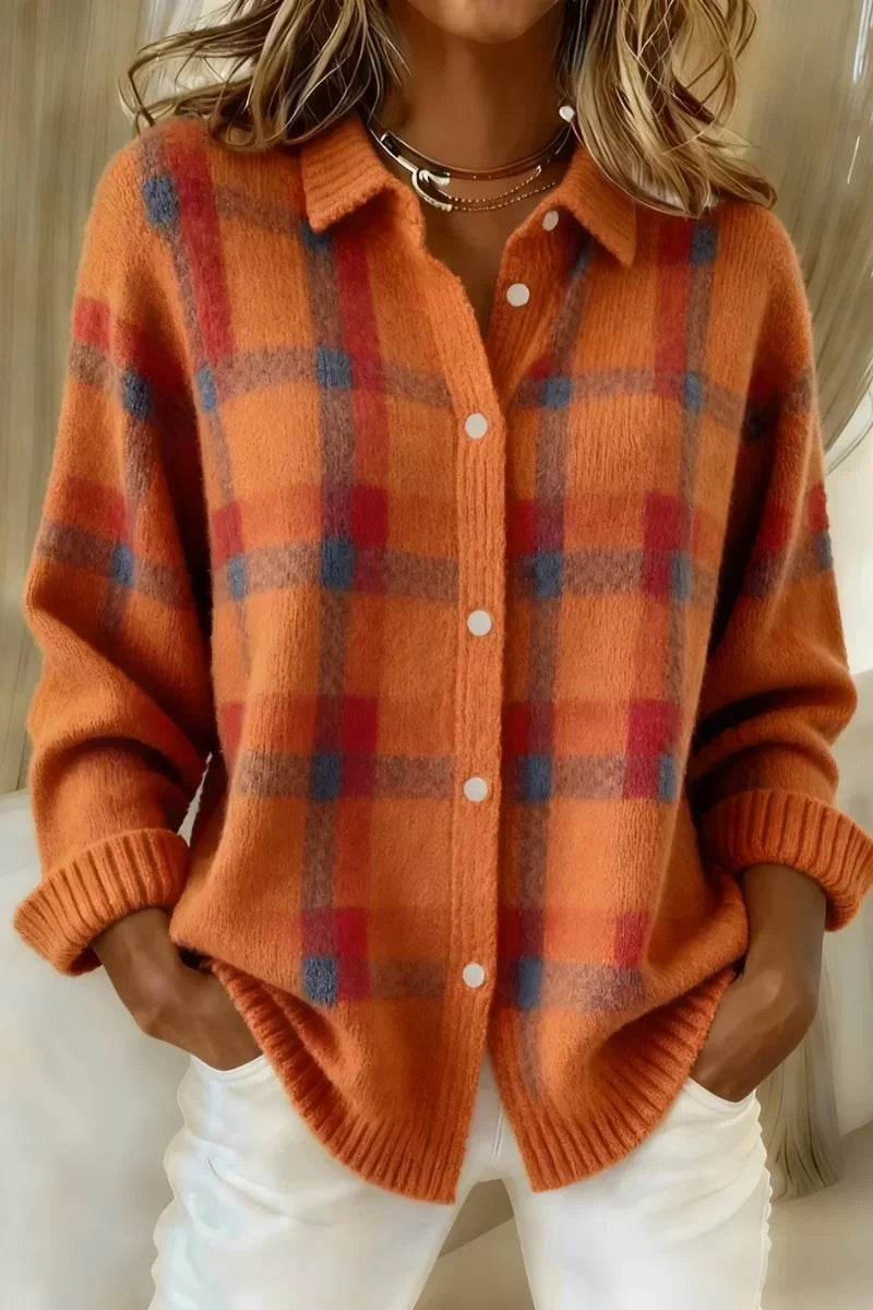 Meike – Karo-Hemdjacke in Rostorange und Braun, mittelgroßes Karo – Elara München