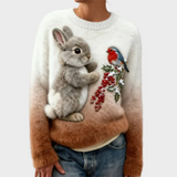 Lucy - Plüschiger Pullover mit weihnachtlichem Hasen