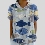Adelheid | Blumenshirt mit Polokragen