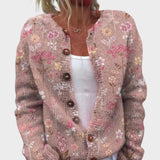 Rike – Strickjacke in Altrosa mit Aquarellblüten
