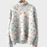 Helena | Rollkragenpullover mit Pastellblüten auf Creme