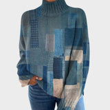 Alexandra | Rollkragenpullover im Patchwork in Blau