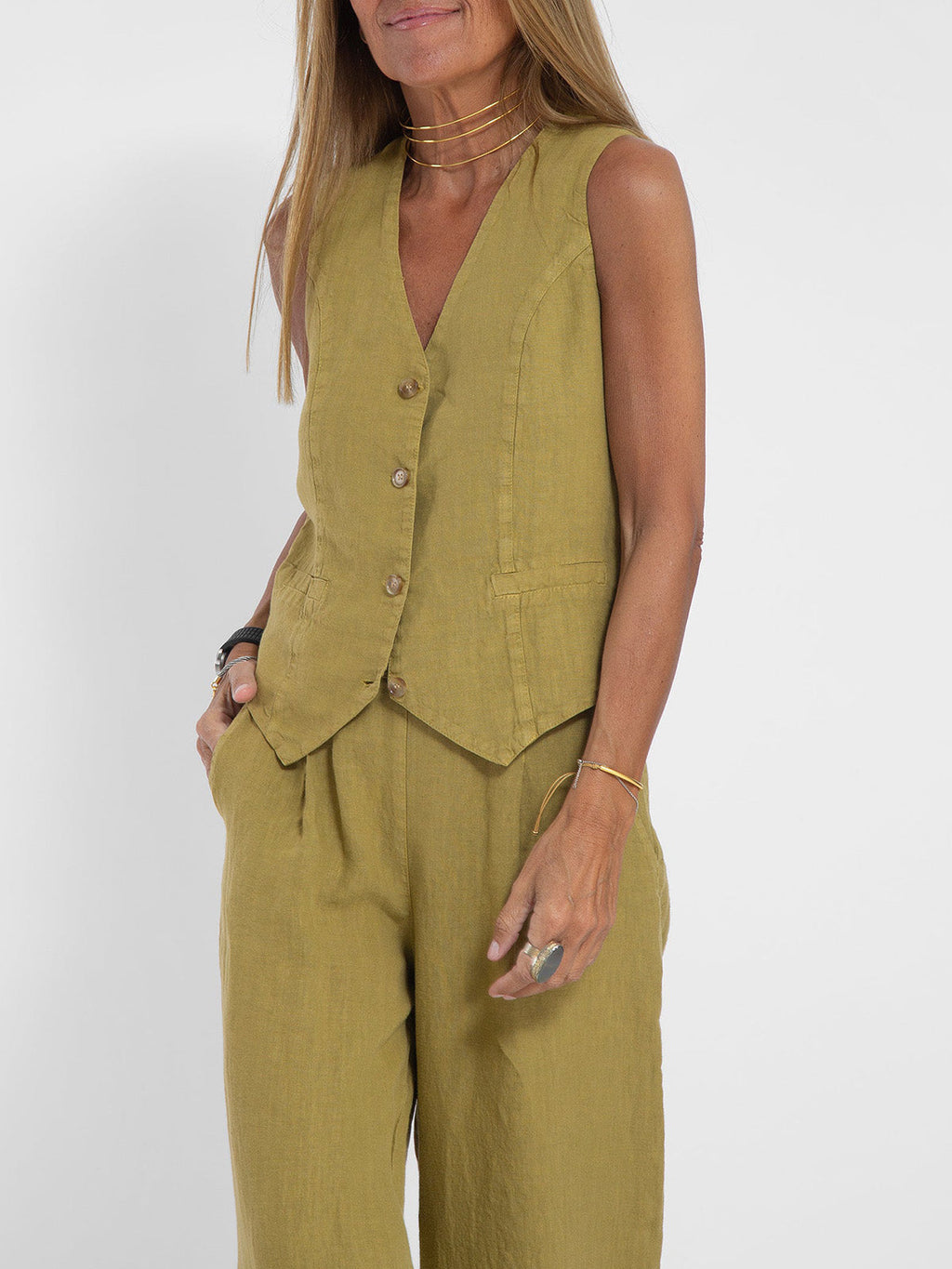 Aira - Ensemble Gilet mit Knöpfen & Weite Hose