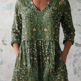 Leonora | Grüne Longbluse mit V-Ausschnitt
