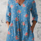 Mechthild | Blaue Longbluse mit V-Ausschnitt