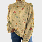 Annegret | Rollkragenpullover mit gelben Blüten auf Creme