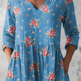 Mechthild | Blaue Longbluse mit V-Ausschnitt