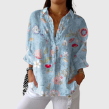 Almut | Bluse in Hellblau mit Blüten und Vögeln