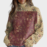 Marlene | Rollkragenpullover mit Kunstdruck in Bordeaux