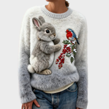 Lucy - Plüschiger Pullover mit weihnachtlichem Hasen