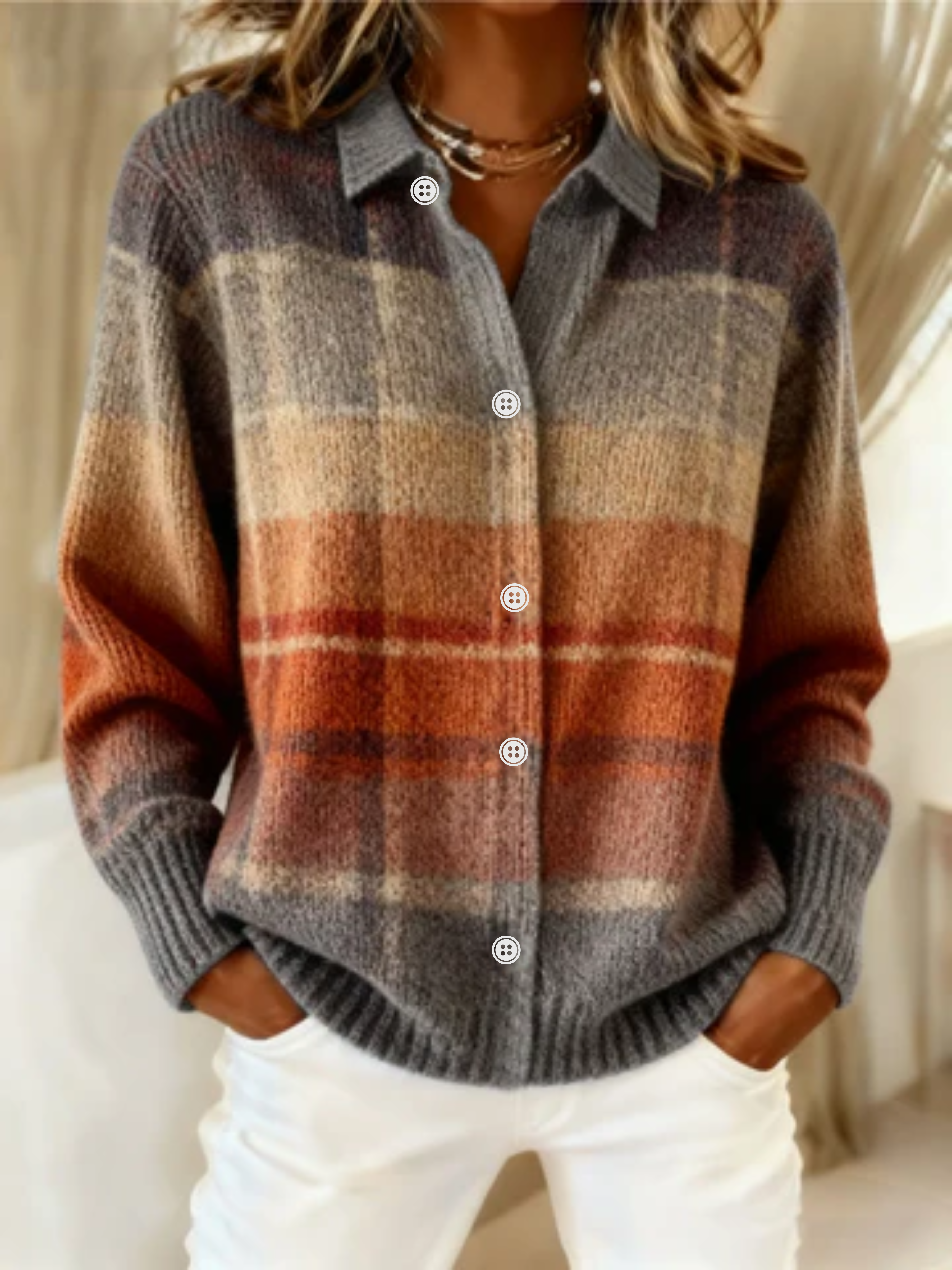 Petra – Streifenstrickjacke in warmen Farbtönen