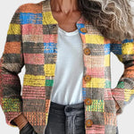 Marlies – Strickjacke im Patchwork aus Farbfeldern in Gelb, Rosa, Blau und Grün – Elara München