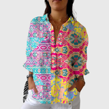 Gerlinde | Bluse mit Tropenblüten in Pink und Türkis