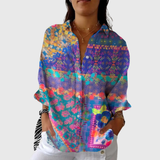 Irmgard | Bluse mit Mosaikdruck in Blau und Violett