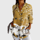 Erika | Bluse in Ocker mit weißen Baumwollblüten