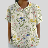 Margarete | Florales Oberteil mit Polokragen