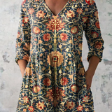 Walda | Gemusterte Longbluse mit V-Ausschnitt
