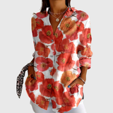 Christa | Bluse mit Blätterdruck in Korallenrot