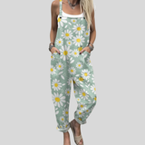 Ute | Salbeigrüne Latzhose mit Margeriten