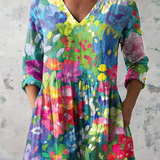 Madeleine | Bunte Longbluse mit V-Ausschnitt