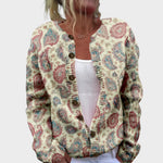 Lisbeth – Strickjacke in Beige mit Blütendruck