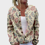 Lisbeth – Strickjacke in Beige mit Blütendruck