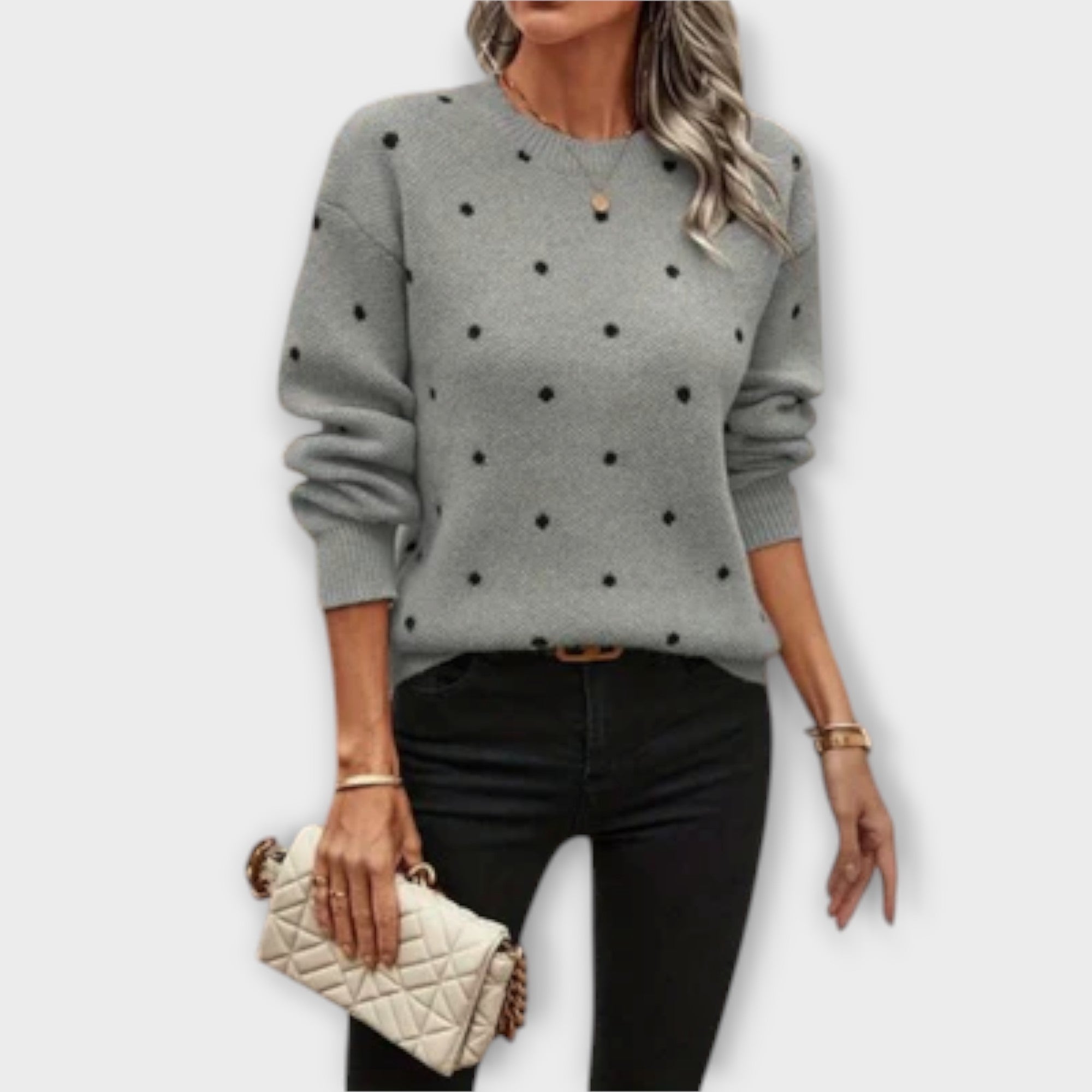 Ava – lockerer Pullover mit langen Ärmeln im Punktedesign