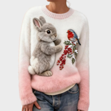 Lucy - Plüschiger Pullover mit weihnachtlichem Hasen
