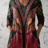 Lore | Bunte Longbluse mit V-Ausschnitt