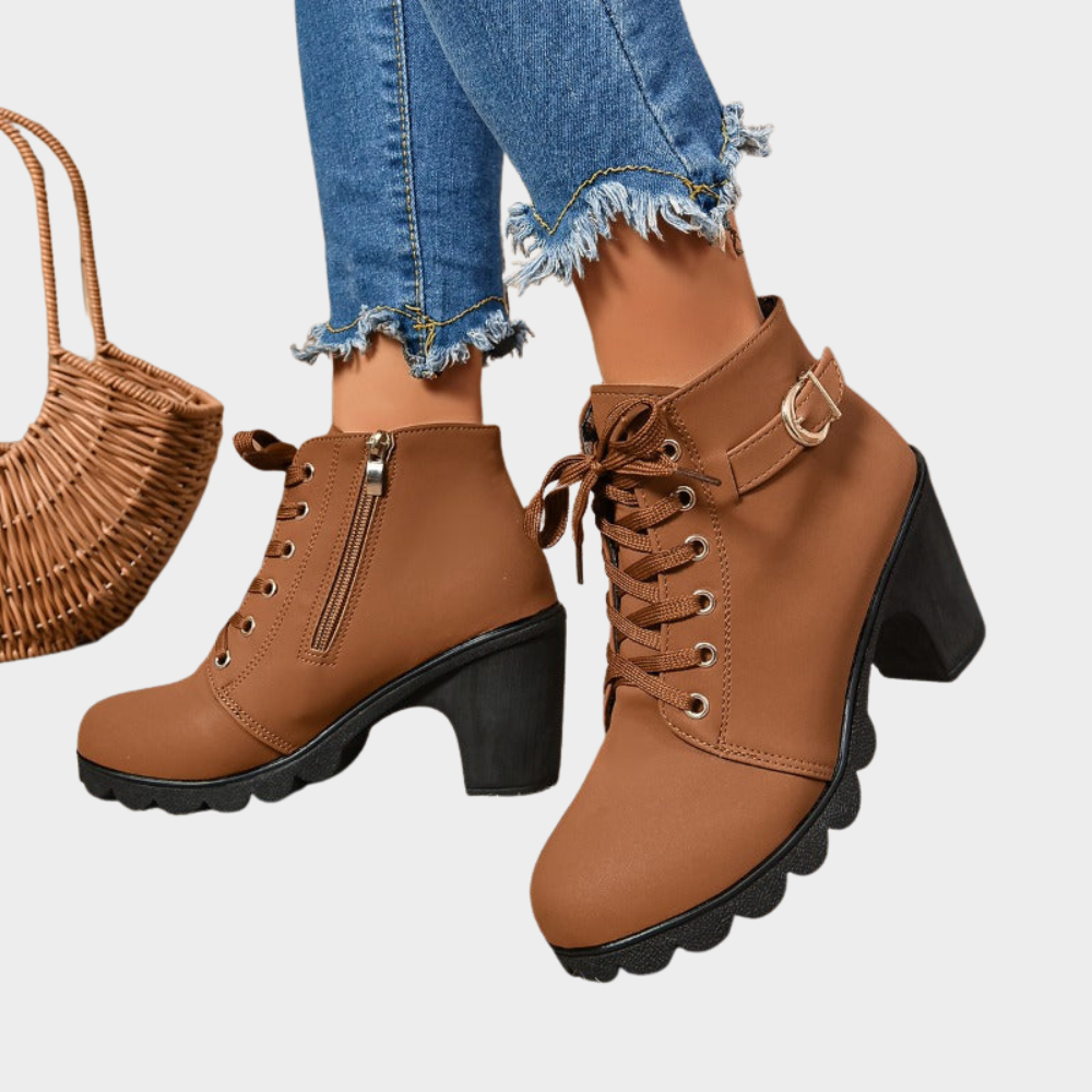 Minna | Stiefelette mit Blockabsatz in Rotwein