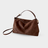 Wildleder Handtasche Damen – Vintage Umhängetasche mit Reißverschluss