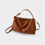 Wildleder Handtasche Damen – Vintage Umhängetasche mit Reißverschluss