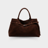Vegane Wildleder Handtasche Damen – Große Schultertasche mit Reißverschluss