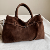 Vegane Wildleder Handtasche Damen – Große Schultertasche mit Reißverschluss