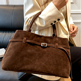 Vegane Wildleder Handtasche Damen – Große Schultertasche mit Reißverschluss
