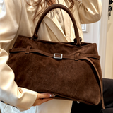 Vegane Wildleder Handtasche Damen – Große Schultertasche mit Reißverschluss
