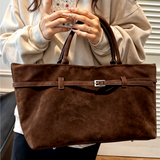 Vegane Wildleder Handtasche Damen – Große Schultertasche mit Reißverschluss