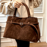 Vegane Wildleder Handtasche Damen – Große Schultertasche mit Reißverschluss