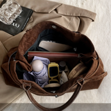 Vegane Wildleder Handtasche Damen – Große Schultertasche mit Reißverschluss