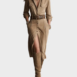 Damen braunes modisches Midi-Kleid aus Wildleder