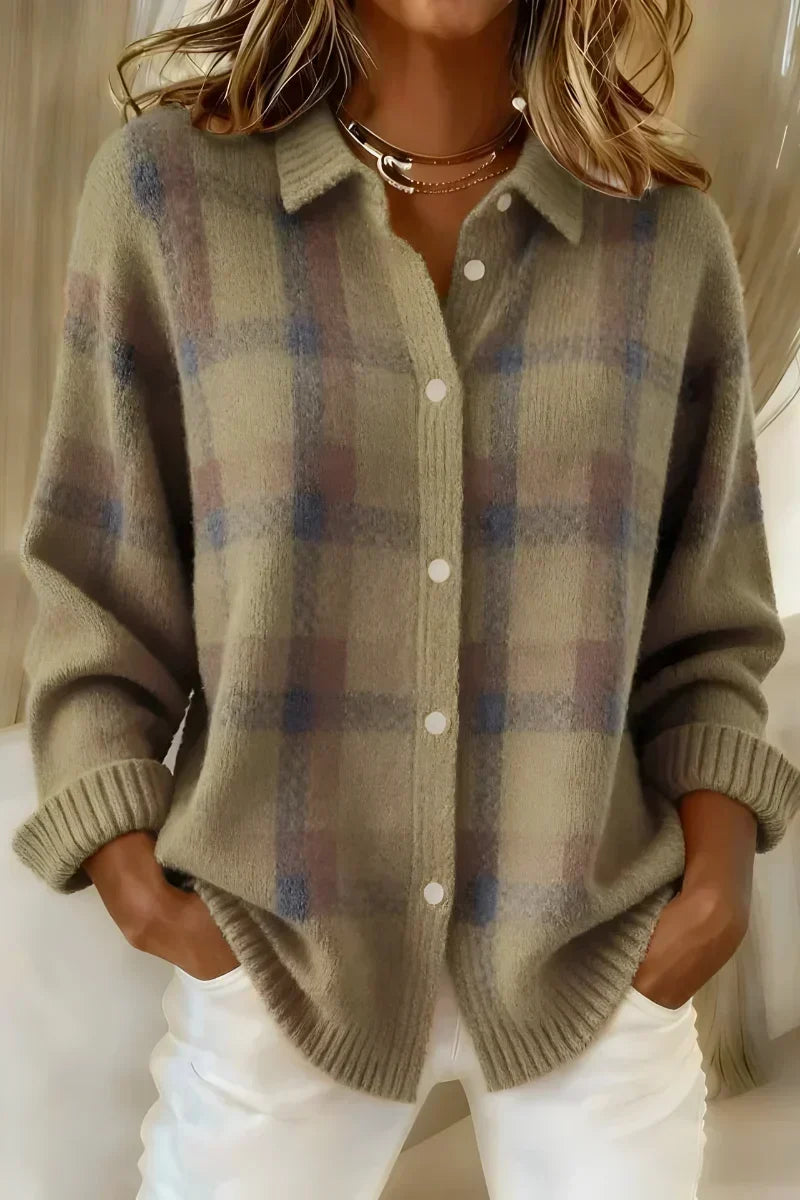 Traudel – Karo-Hemdjacke in neutralem Grau und Sandbeige – Elara München